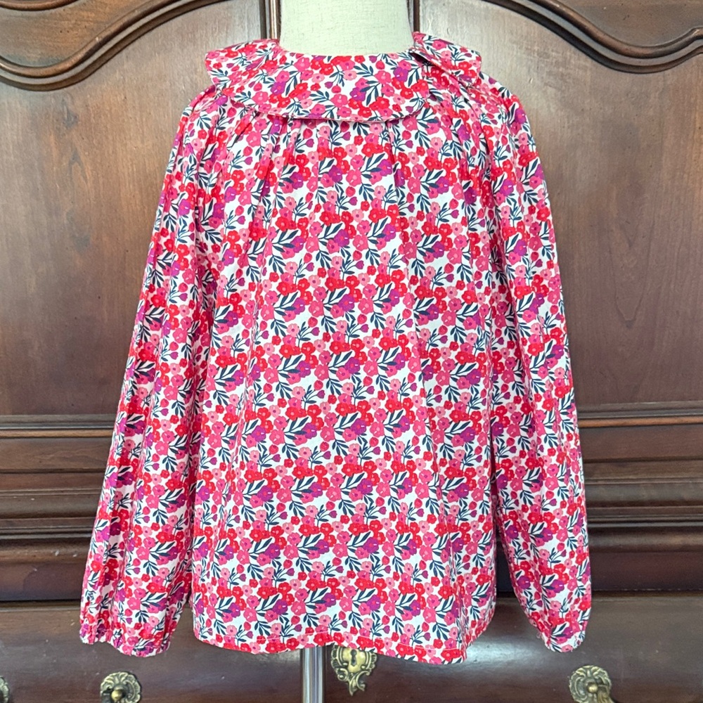 Petit Peony Girls Floral Top Size 6 Pink Ruffle Collar Preppy Boutique